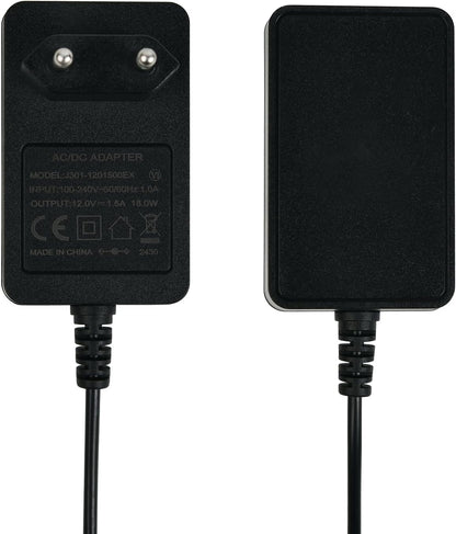 Universal Power Supply 12V 1.5A with Hollow Plug 5.5mm x 2.5mm Compatible with Many Devices - 1.2m Black Cable