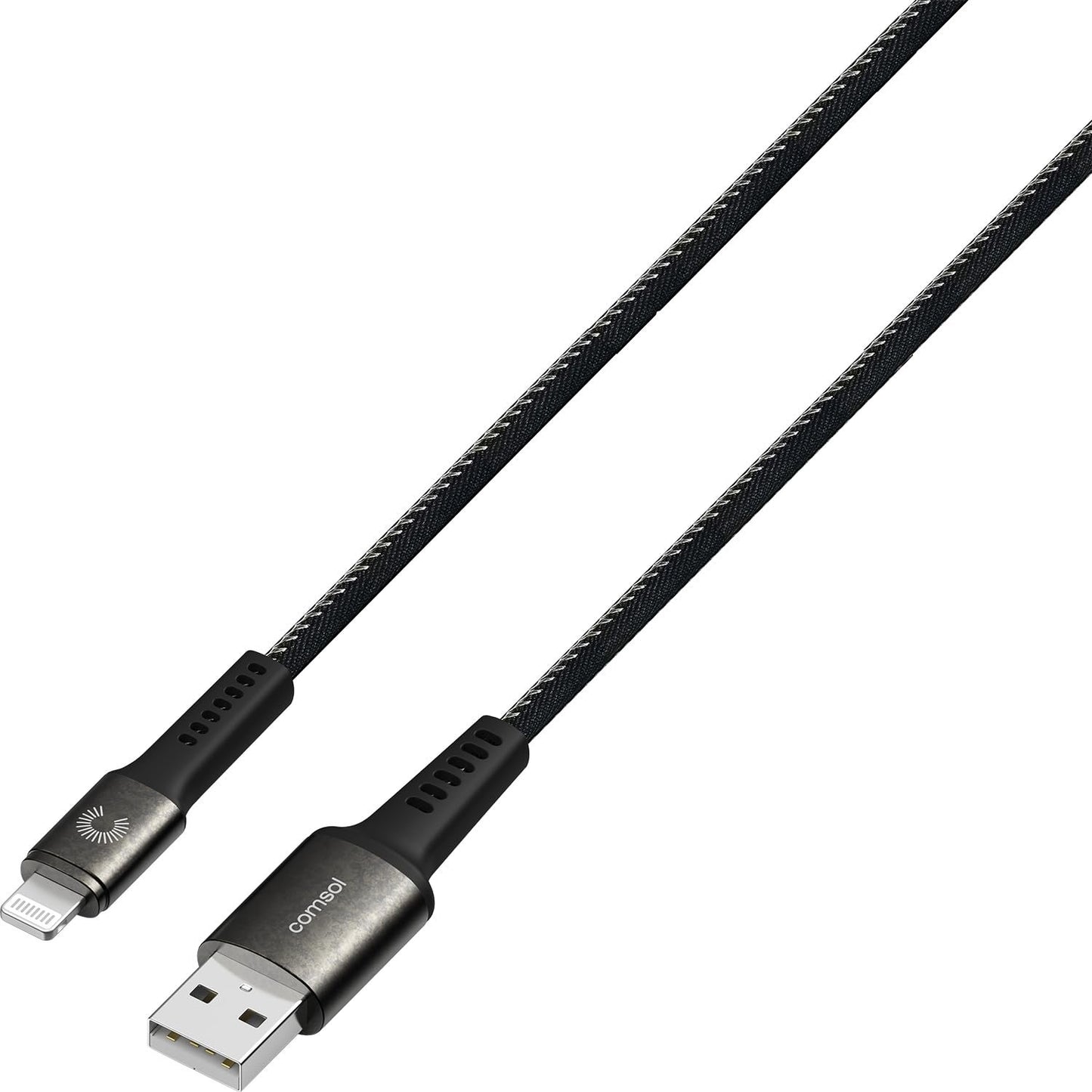 Comsol Rugged USB-A to Lightning Cable 1.2m Black [MFi Certified] Compatible with iPhone 14/13/12/11/X/8/7/ 6/5 iPad Pro/iPad/iPad Air