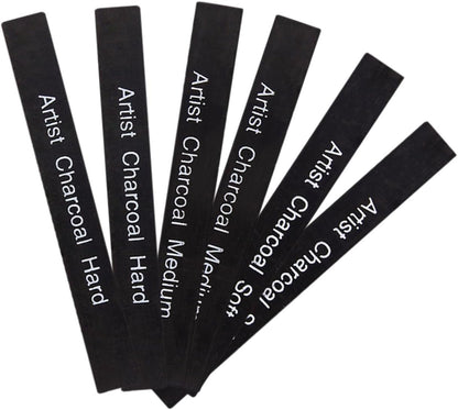 TEHAUX Professional Shading Charcoal Sticks 6 Soft-medium-hard Carbon Rods for Students