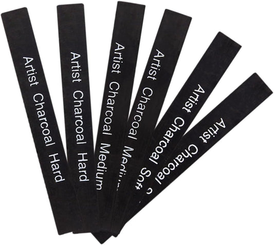 TEHAUX Professional Shading Charcoal Sticks 6 Soft-medium-hard Carbon Rods for Students