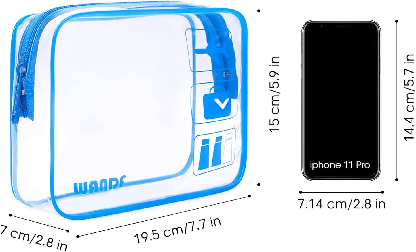TSA Approved Clear Travel Toiletry Bag wih Zippers Carry-on Travel Accessories Quart Size Toiletries Cosmetic Pouch Makeup Bags for Men and Women (4pcs Navy Blue)