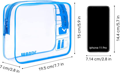 TSA Approved Clear Travel Toiletry Bag wih Zippers Carry-on Travel Accessories Quart Size Toiletries Cosmetic Pouch Makeup Bags for Men and Women (4pcs Navy Blue)