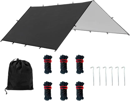 Lightweight Camping Shelter Tarp, Waterproof Outdoor Cover for Tent Ground Sheet, Hiking Travel Survival Gear for Climbing, Picnic, Backpacking Adventures, Black, 1 Set