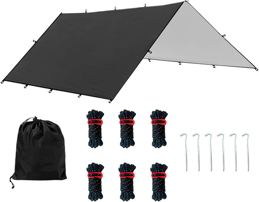 Lightweight Camping Shelter Tarp, Waterproof Outdoor Cover for Tent Ground Sheet, Hiking Travel Survival Gear for Climbing, Picnic, Backpacking Adventures, Black, 1 Set