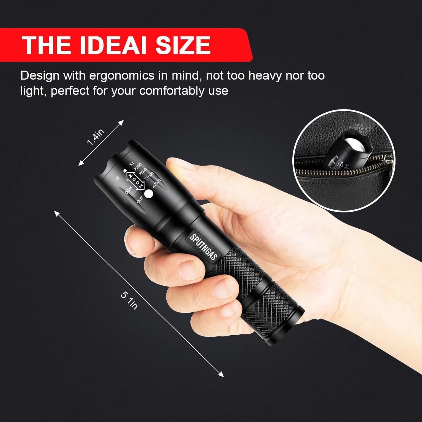 HinsGEAR LED Flashlight 1 Mode, Ultra Bright XML T6 Handheld Flashlights - High Lumens Zoomable Single Mode Flash Light - Perfect for Camping Biking Home Emergency and Gift-Giving (4 Pack)