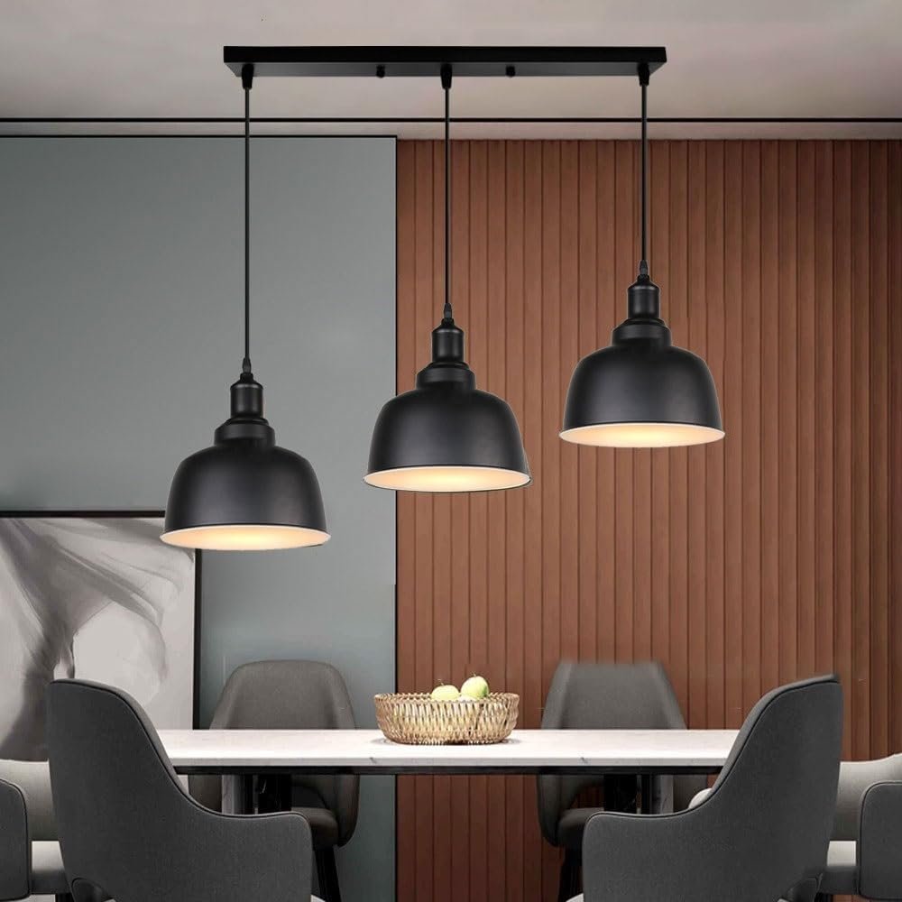 KEFA Modern Minimalist Battery Operated Pendant Light, Black Wireless Adjustable Pendant Lighting with Remote & Blub, No Wiring Ceiling Hanging Light for Kitchen Island Dining Table Living Room Barn C