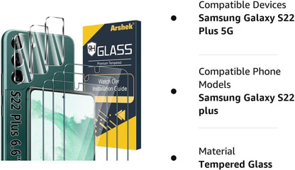 [3+3 Pack] for Samsung Galaxy S22 Plus 5g glass Screen Protector, 9H Tempered glass, Ultrasonic Fingerprint Support, Case Friendly HD Clear Scratch Resistant