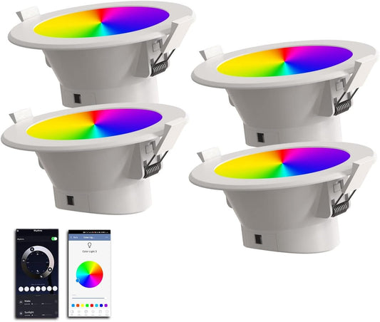 7Pandas Smart WiFi LED Recessed Downlight 90mm Cutout Ceiling Light Dimmable Color Changeable 2.4Ghz Only, Compatible with Alexa, Google Home No Hub Required (4 Pack)