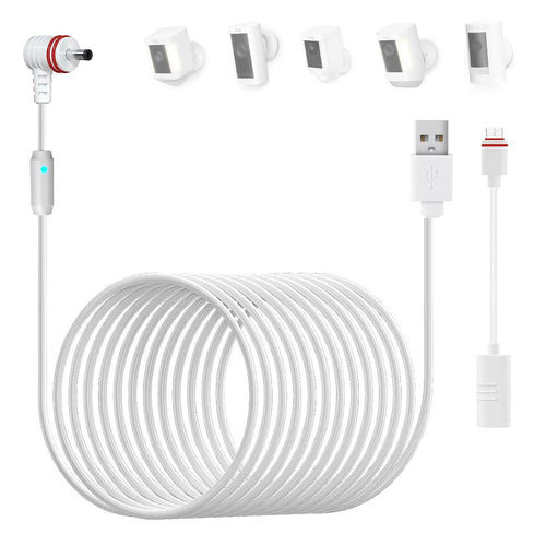 1Pack 24.9 ft/7.6m USB Power Charging Cable with Type-C Adapter Cable and LED Alert Light, Compatible with Ring Camera (Spotlight Cam, Stick Up Cam/Pro, Spotlight Cam Plus/Pro)