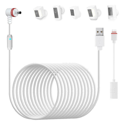 1Pack 24.9 ft/7.6m USB Power Charging Cable with Type-C Adapter Cable and LED Alert Light, Compatible with Ring Camera (Spotlight Cam, Stick Up Cam/Pro, Spotlight Cam Plus/Pro)