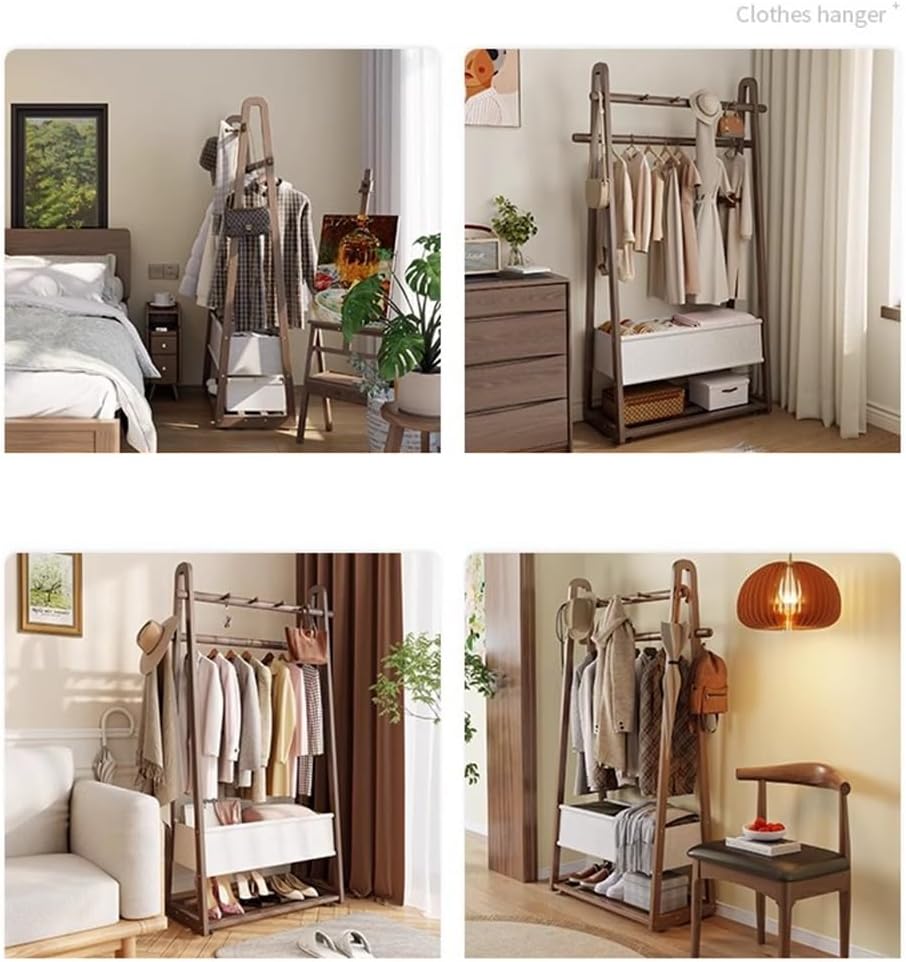 Generico Appendiabiti Elegante in Legno massello con Ruote - Appendiabiti Mobile per Cappelli e Vestiti per Ingresso e Camera da Letto - Design salvaspazio con Borsa in Tessuto per Una Facile organiz