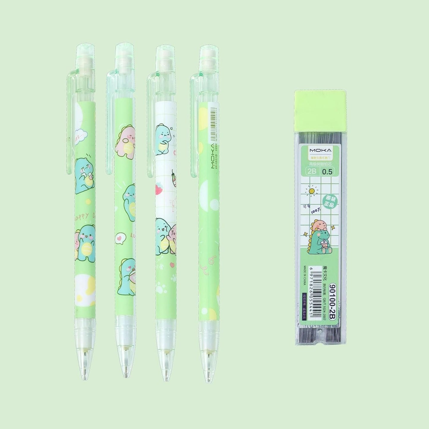 ITAWIXS Cute Mechanical Pencil Set Include 4 Pcs 0.5mm Kawaii Mechanical Pencils with 1 Tubes HB Lead Refills Kawaii Stationary Cute School Supplies for Writing, Drawing, Sketching, Green