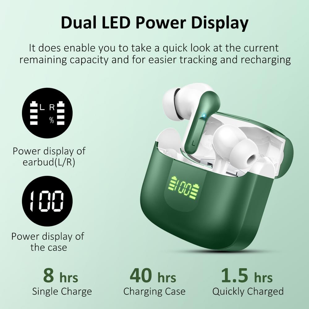 Wireless Earbuds, Bluetooth Headphones 5.3 NEW Ear Buds with 4 ENC Noise Cancelling Mic, Deep Bass HiFi Stereo 40H in Ear Earphones with LED Display, IP7 Waterproof Wireless Headphones for Android/iOS