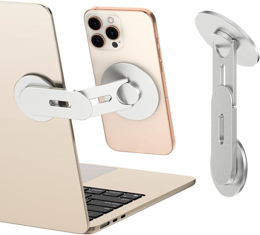CloudValley 3D Rotating Magnetic Phone Stand, Adjustable Continuity Camera Mount Compatible with iPhone MagSafe Series & All Phones, Foldable Holder Bracket for Tesla Laptop Monitor, Silver