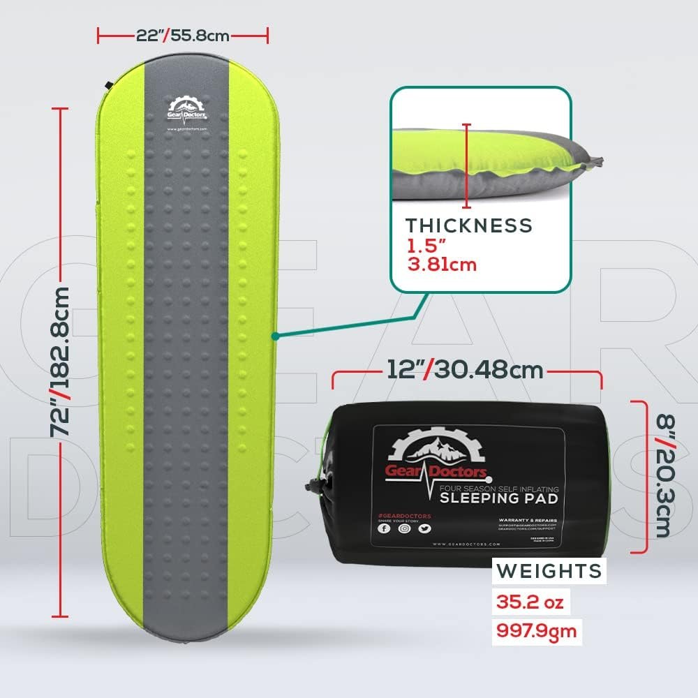 GEAR DOCTORS® Self Inflating Sleeping Pad [Waterproof] - Insulated Sleeping Pad - Self Inflating Air Mattress Camping & Backpacking - Memory Foam Camping Mattress - Camp Sleeping Mats (4.3 R-Value)
