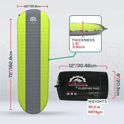GEAR DOCTORS® Self Inflating Sleeping Pad [Waterproof] - Insulated Sleeping Pad - Self Inflating Air Mattress Camping & Backpacking - Memory Foam Camping Mattress - Camp Sleeping Mats (4.3 R-Value)