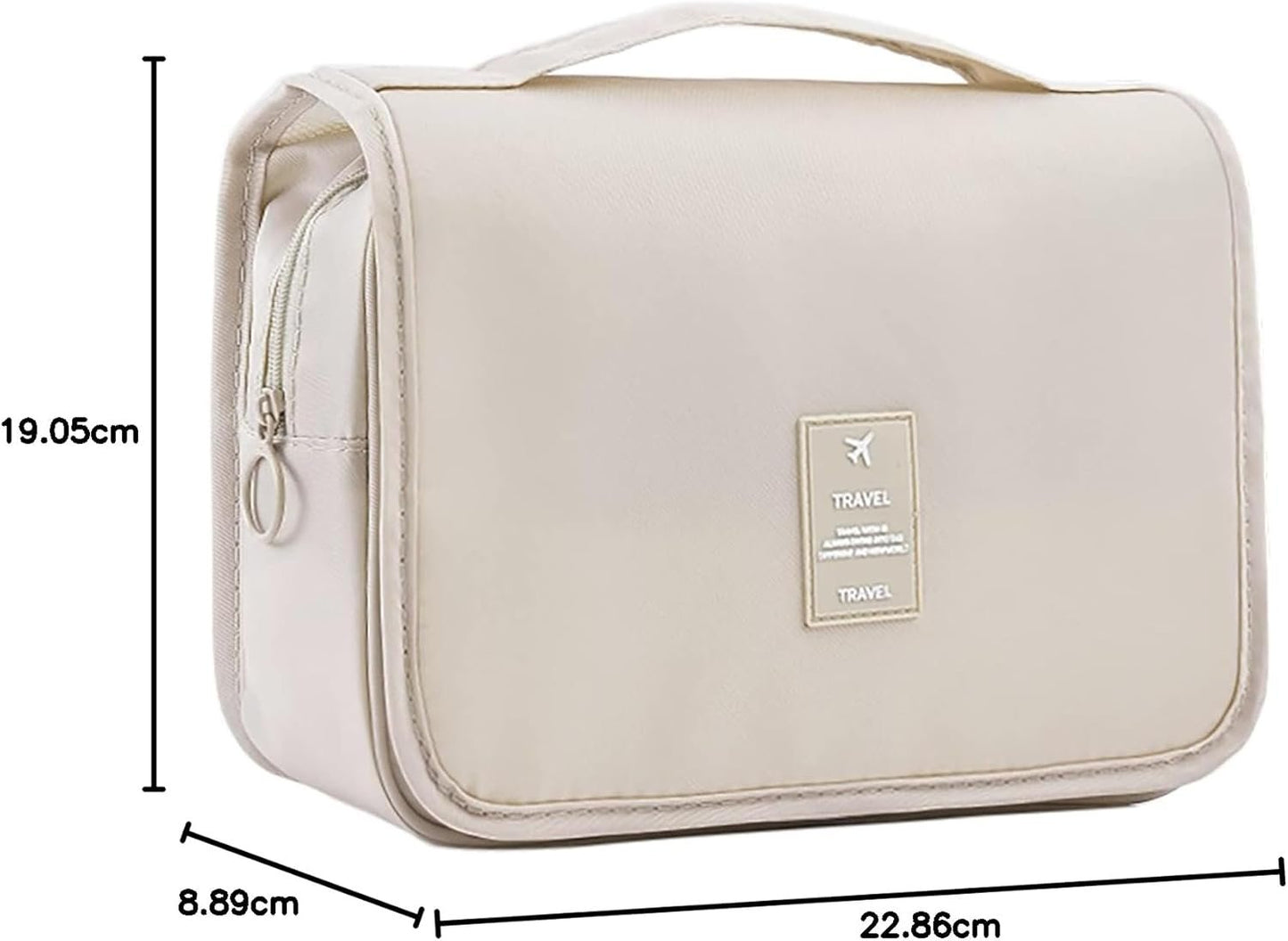 Makeup Bag Organizer Hanging Travel Toiletry Bag for Women, Water-Resistant Cosmetic Bag for Girls, Travel Make Up Bag for Accessories Toiletries, Beige, Travel Toiletry Bag