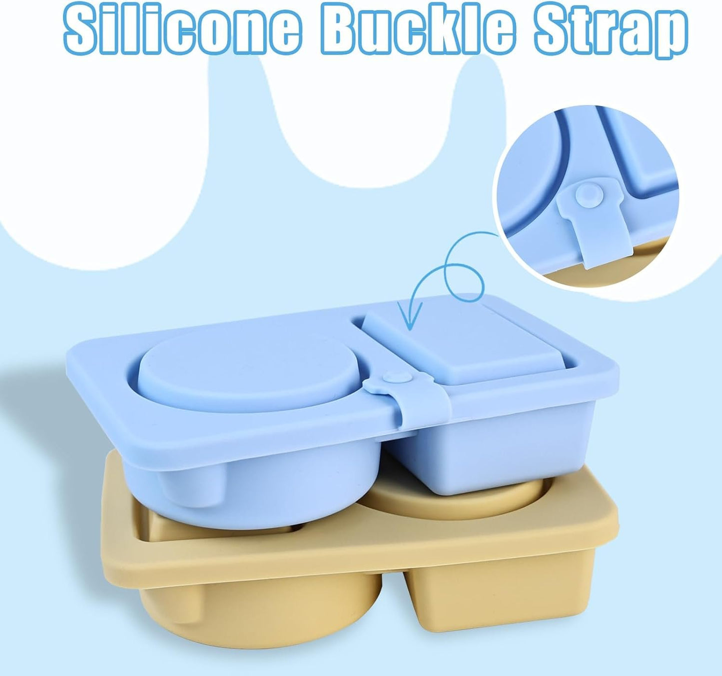 Fidqiog Reusable Silicone Snack Containers with Lids 2-Pack, Double Compartment Leak-Proof Food Storage for Snacks, Sauces, Condiments