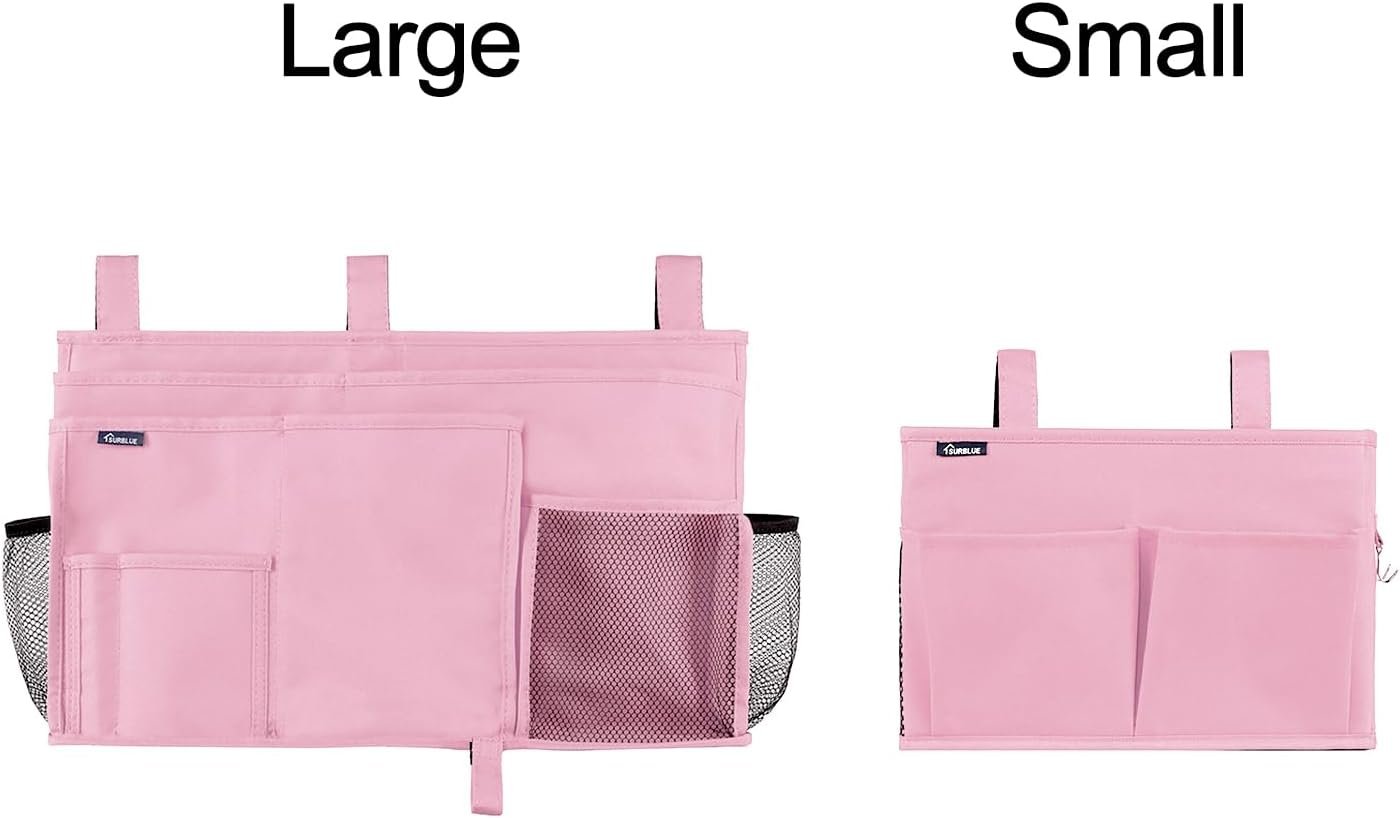 Surblue Bedside Caddy Hanging Organizer Bedside Storage Bag for Bunk and Hospital Beds (Small-Pink)