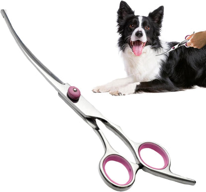 Forbici per capelli di cane per la cura, forbici curve per la cura del cane – forbici per capelli in acciaio inox – custodi di sicurezza – forbici per la cura degli attrezzi con punte rotonde