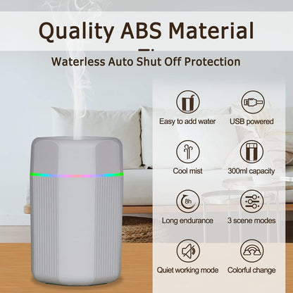 UCINNOVATE 300ml Essential Oil Diffuser, Cool Mist Humidifier with Colorful Lighting, USB Essential Oil Aromatherapy Diffuser for Home Bedroom Office, 2 Mist Modes, Auto Off Safety Function(Grey)