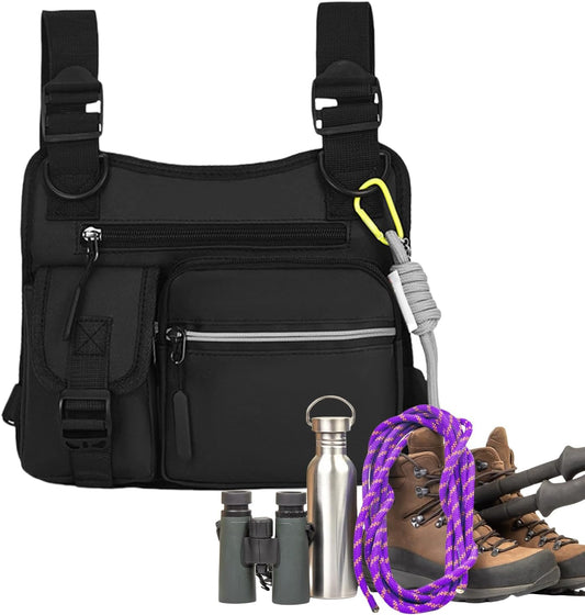 Chest Holster, Adjustable Multifunctional Chest Bag, Wear-Resistant Vest with 3D Cut, for Hiking, Gym, Sports, Motorcycle, Workout, Hunting, Outdoor Gear Utility, Black, Please refer to description