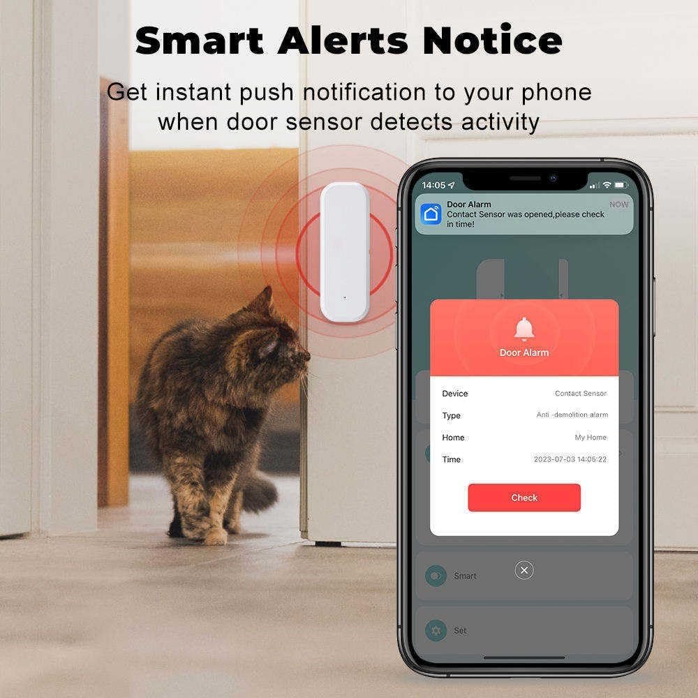 SOLO Smart WiFi Door Window Sensor Real time App Notification Compatible with Alexa Echo Google Home SmartLife/Tuya APP Control No Hub Required (1)