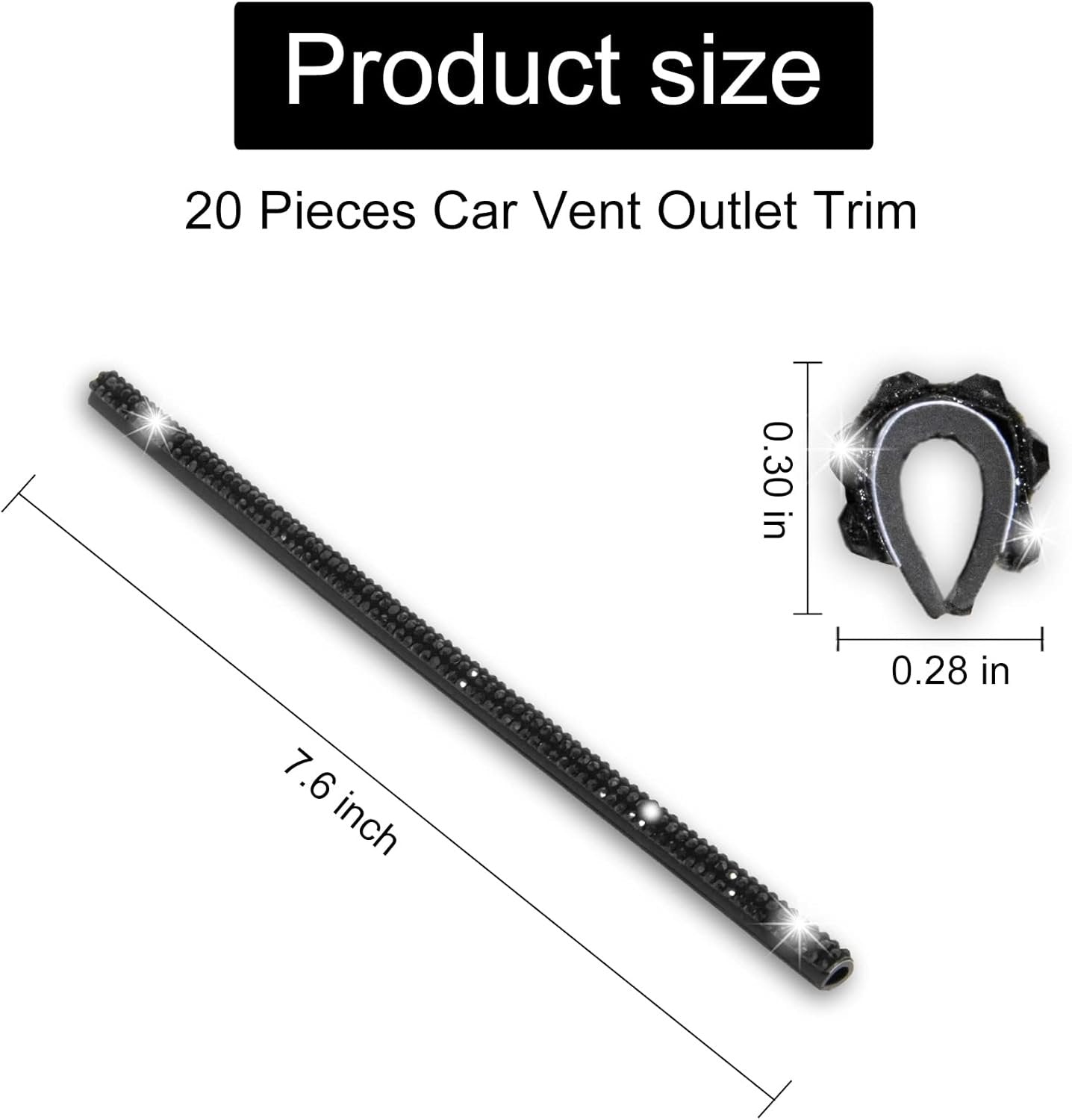 LivTee Bling Car Air Vent Outlet Moulding Trim, 10PCS Car Air Conditioner Decoration Strip, Bling Rhinestone Diamond Car Interior Accessories for Women and Teens, Black