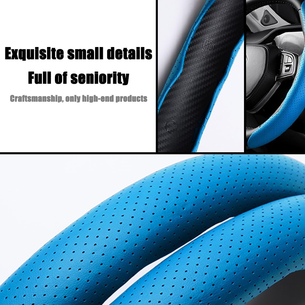 TSUGAMI Car Steering Wheel Cover, Nappa Leather Segmented Steering Wheel Protector, Car Interior Accessories, Anti-Skid & Breathable, Universal 15 Inch, Fit for Most Vehicles, SUV, Truck (Blue)