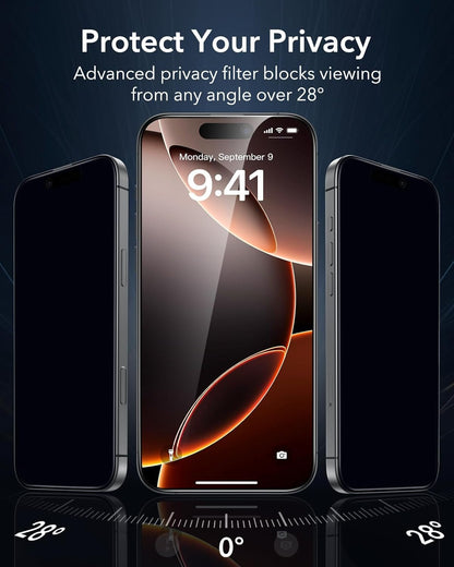 ESR 3 Pack 9H+ Glass for iPhone 16 Pro Max Privacy Screen Protector, [Military Grade Shatterproof & Longest Durable] Anti-spy Tempered Glass with Updated Easy Installation Tool