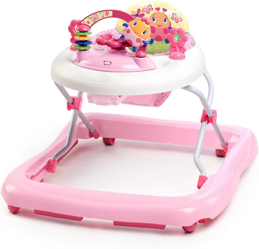 Bright Starts, June Berry Folding Baby Walker – Removable Electronic Play Station with Lights and Melodies, Height Adjustable, Easy Storage, Pink, from 6 Months+