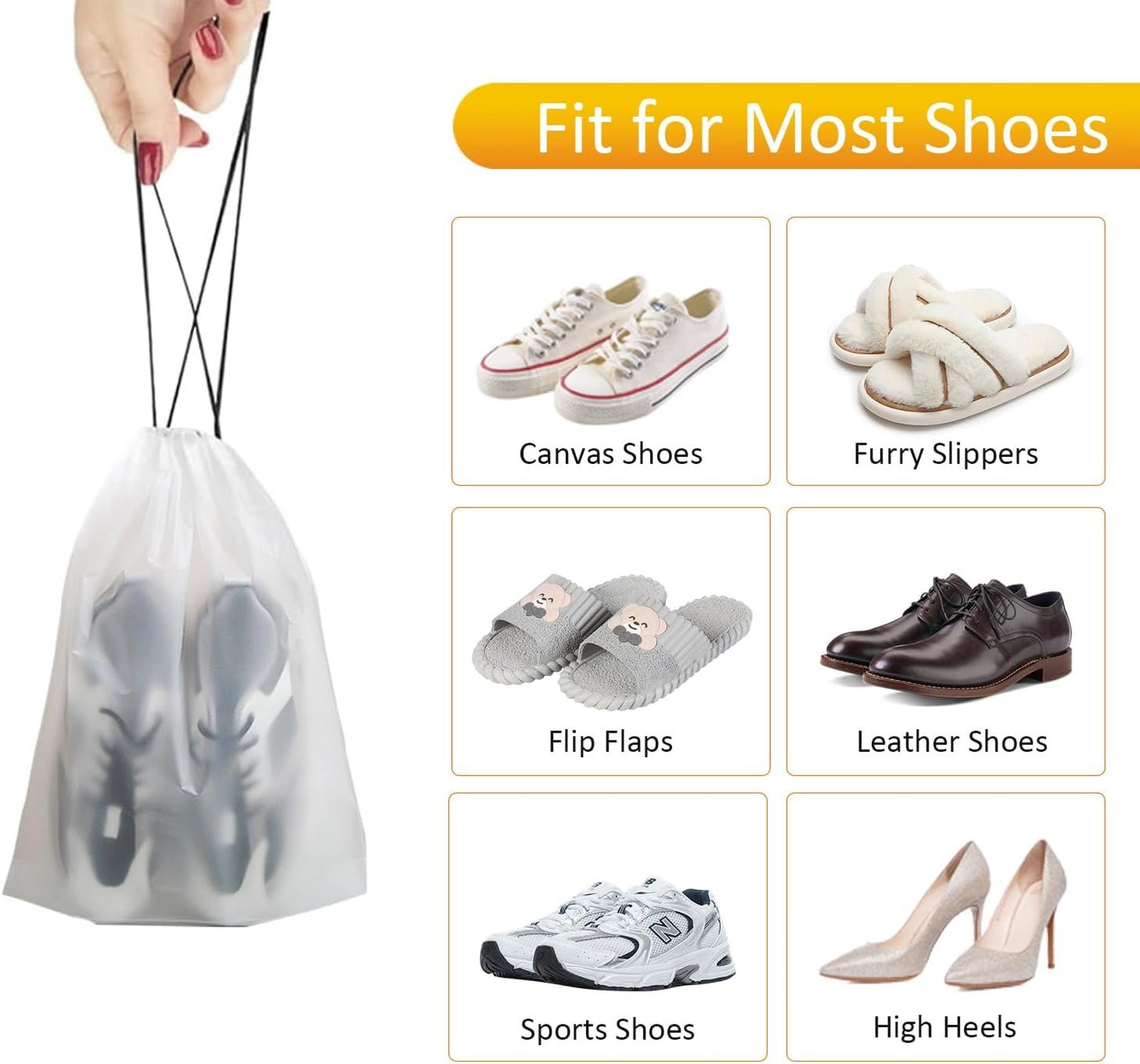 H HOME-MART Clear Shoe Bags for Travel,Waterproof Dustproof Drawstring Travel Shoe Bag for Packing, Portable Travel Shoe Storage Bag to Men and Women