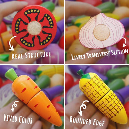 Airlab Wooden Play Food Set for Kids Pretend Play Kitchen Accessories for Toddlers Educational Cutting Vegetables Montessori Toys for 3+ Year Old Girls Boys