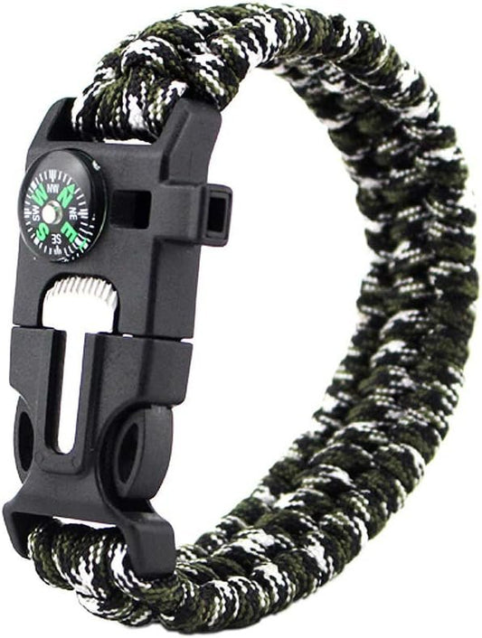 TECHONG Survival Camo Paracord Bracelet - 5 in 1 Sports Casual Wristband with Multi Emergency Tools Compass, Flint, Whistle for Wilderness Hunting & Fishing