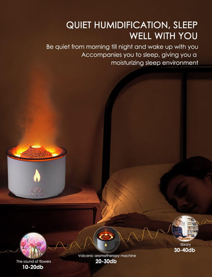 Volcano Diffuser Aromatherapy Oil Humidifier 2 Mist Mode Flame Humidifier,360ML Timer and Waterless Auto-Off Double Color with Remote Control for Home Office