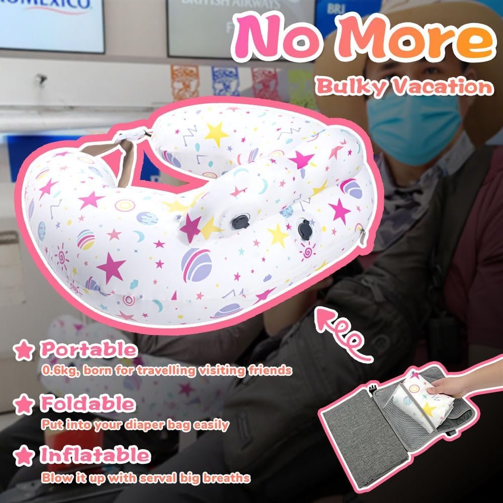 Portabuddy Travel Anywhere Inflatable Nursing Pillow for Breastfeeding Breast Feeding Pillow for Mom & Baby Support, Removable Pure Cotton Cover, Adjustable Waist Strap, Newborn Essentials Must Haves