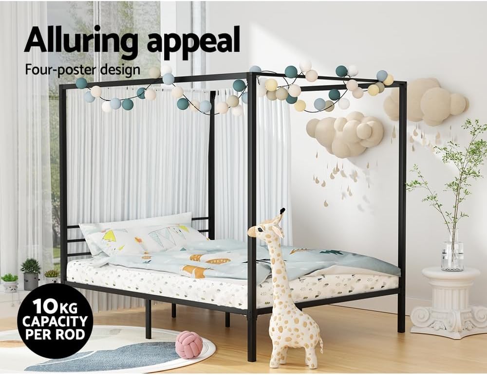Artiss Double Metal Bed Frame with Headboard(Base Only), Metal Platform Bed with Easy Assembly, 300kg Capacity Heavy-Duty Metal Slats with Under Bed Storage for Master Bedroom/Guest Room, Black