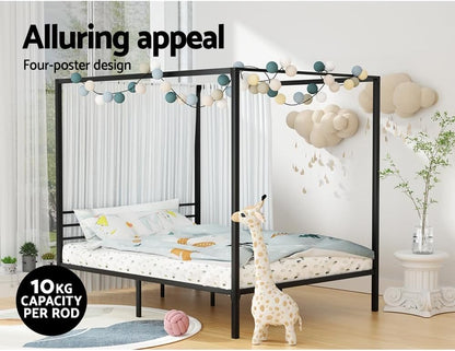 Artiss Double Metal Bed Frame with Headboard(Base Only), Metal Platform Bed with Easy Assembly, 300kg Capacity Heavy-Duty Metal Slats with Under Bed Storage for Master Bedroom/Guest Room, Black