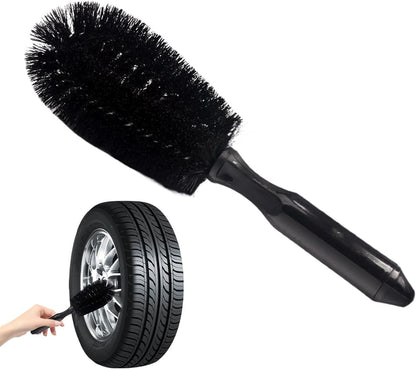 Tire Brush, Car Detailing Wheel Brush, 9.06 Inches Lightweight Round Head Antifreeze Handle, Vehicle Wash Tool for Motorcycles Minivans Sedans Rvs Cleaning, Black