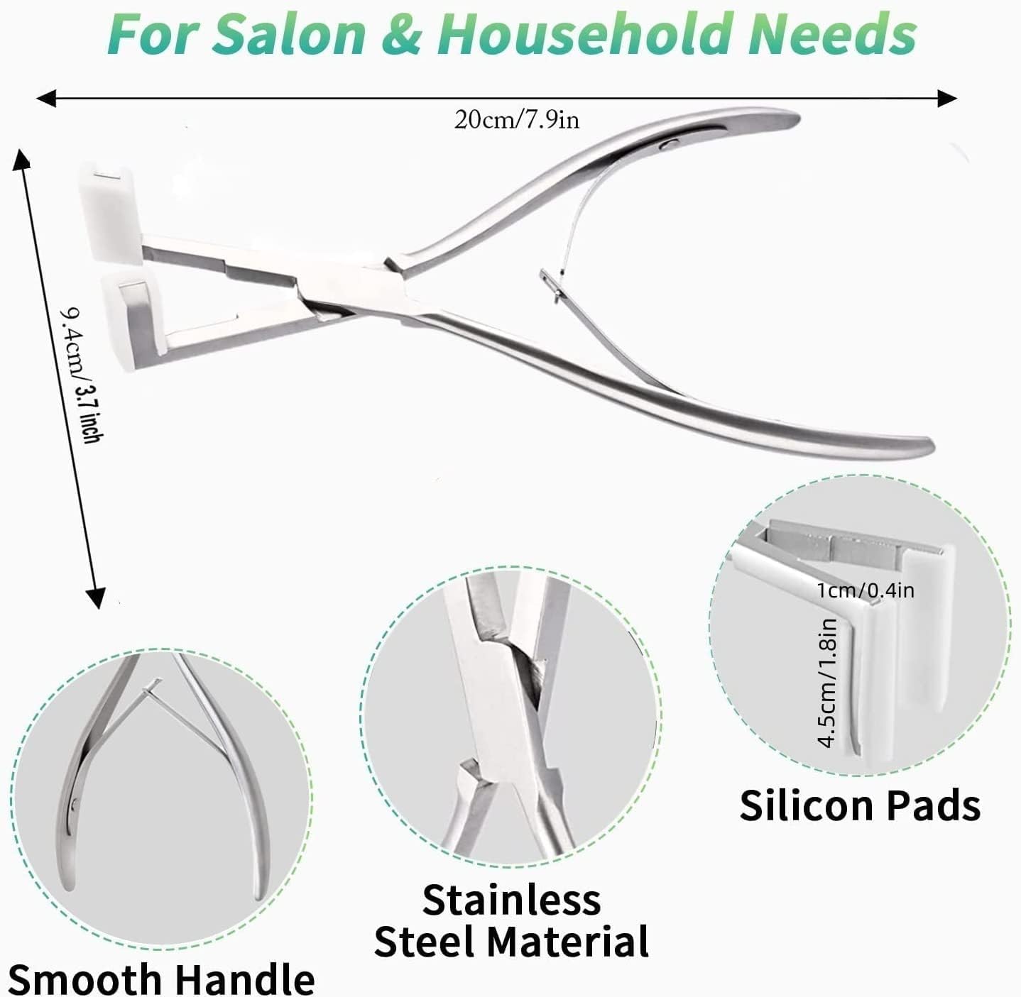 Hair Extensions Tools Kit, Professional Tape in Hair Sealing Pliers Flat Surface Hair Extension Plier Tools with Double Sided Replacement Adhesive Tape Tabs -Silvery