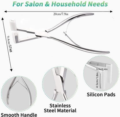 Hair Extensions Tools Kit, Professional Tape in Hair Sealing Pliers Flat Surface Hair Extension Plier Tools with Double Sided Replacement Adhesive Tape Tabs -Silvery