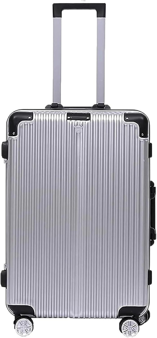 Suitcase Aluminum Frame Carry On Luggage Security Combination Lock Suitcase Adjustable Trolley Carry-on Suitcase (Color : Silver, Size : 24Inch)