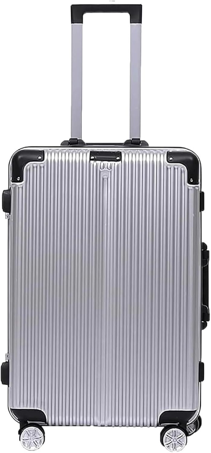 Travel and Bussiness Aluminum Frame Carry On Luggage Security Combination Lock Suitcase Adjustable Trolley Travel Luggage Suitcase (Color : Silver, Size : 20 inch)