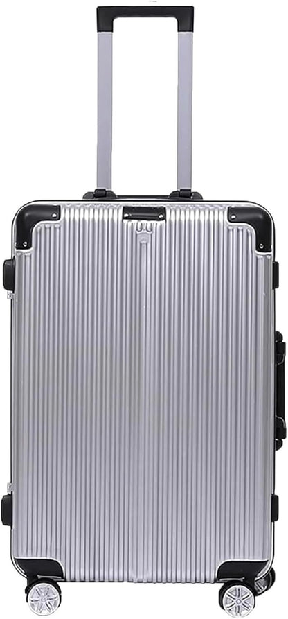 Travel and Bussiness Aluminum Frame Carry On Luggage Security Combination Lock Suitcase Adjustable Trolley Travel Luggage Suitcase (Color : Silver, Size : 20 inch)