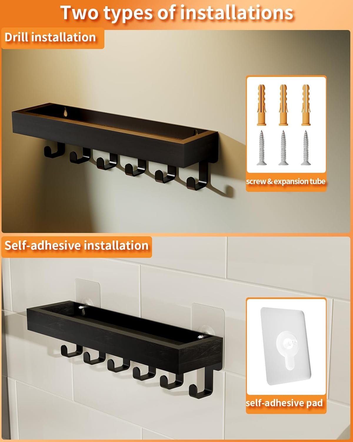 SWTYMIKI Key Holder - Key Hook Hanger Rack Organizer Wall Mounted with Wood Tray and 6 Hooks, Home Decor for Hallway, Entryway, Bedroom, Mudroom, Office