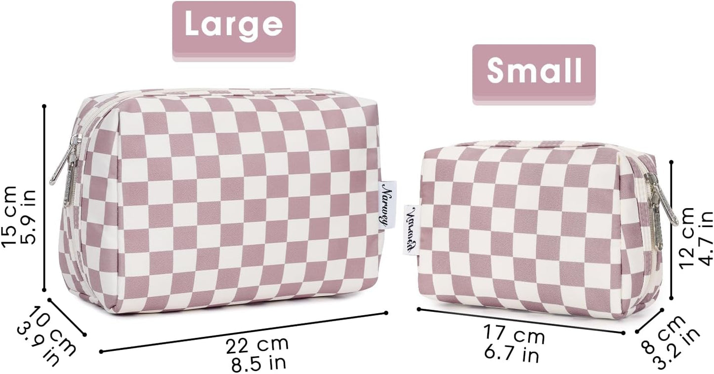 Narwey Toiletry Bag Large Beauty Case Organizer Makeup Kit Toiletry Bag Makeup Bag Women Girls, Pink Checkerboard, Toiletry Bag