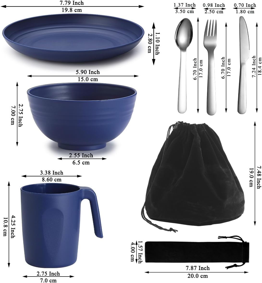 Camping Utensils, Reanea Camping Mess Kit for Travel, Camping, Picnic, Outdoor, Camping Gear Include Knife, Spoon, Fork Cutlery Set, Cup, Bowl, Plate, Camping Essentials for 1