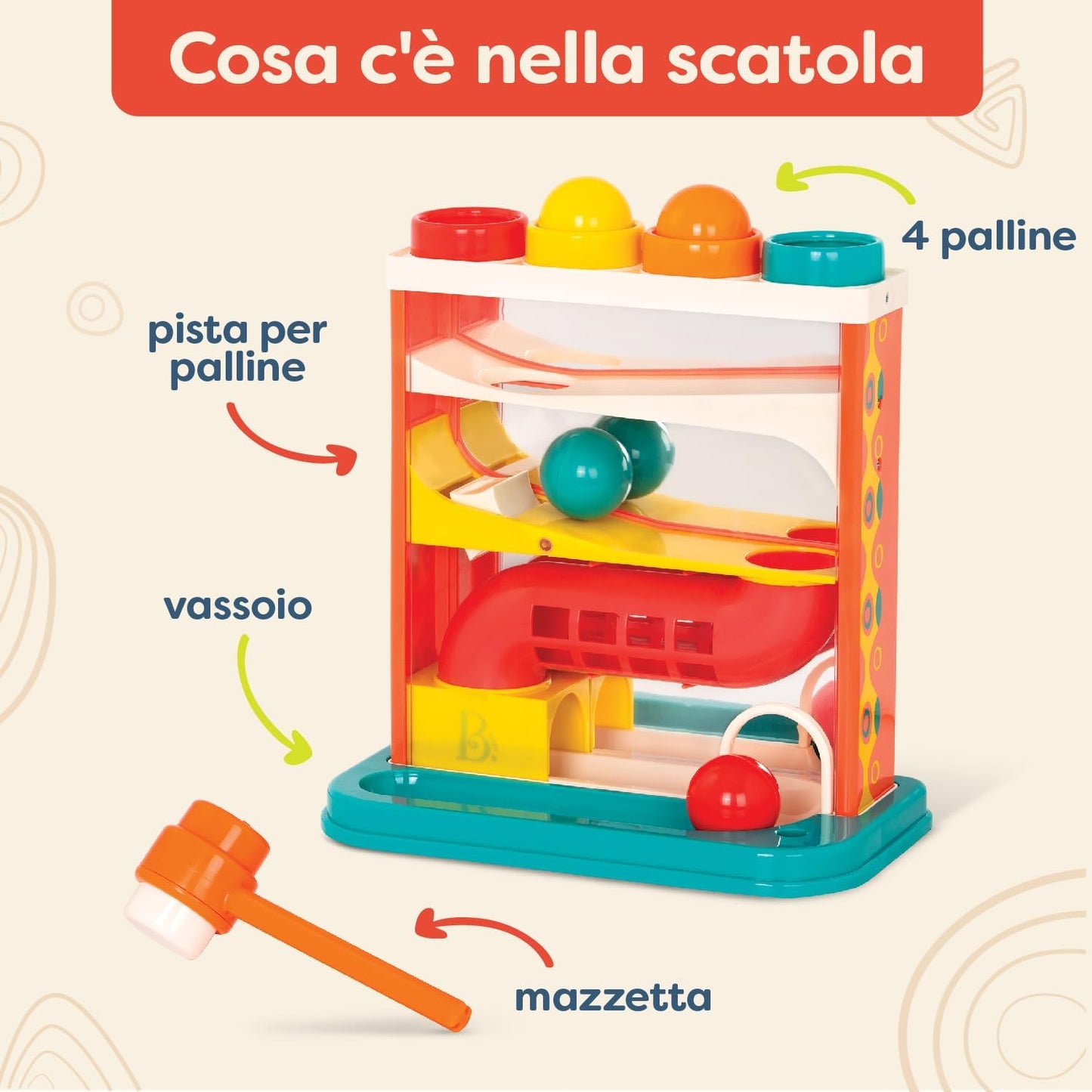 B. toys - Whacky Ball - Pounding Toy - 4 Colorful Balls and Hammer - Pound & Play - Educational and Educational Toy for Kids - 12 Months +