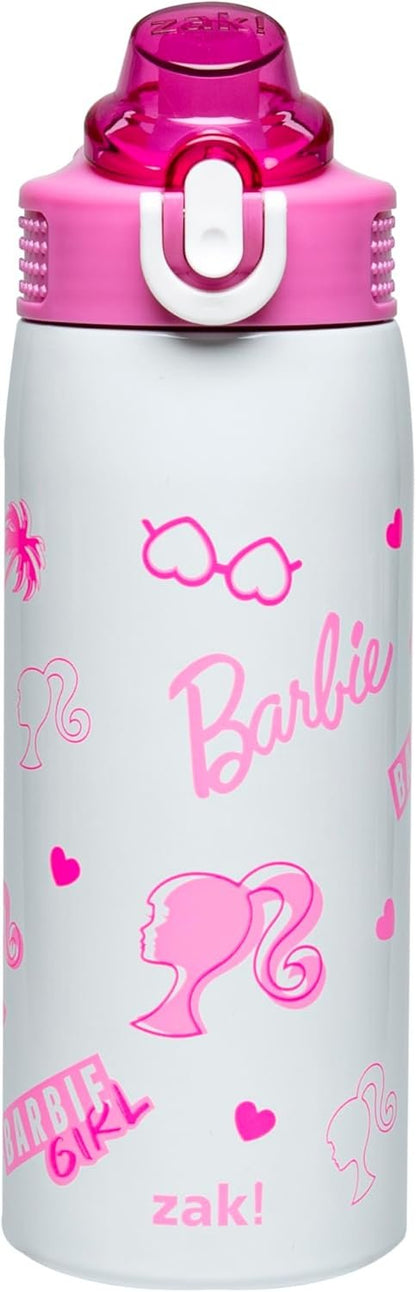 Zak Designs Barbie Kids Water Bottle For School or Travel, 19oz Stainless Steel Water Bottle With Straw, Handle, and Leak-Proof, Pop-Up Spout Cover (Barbie)