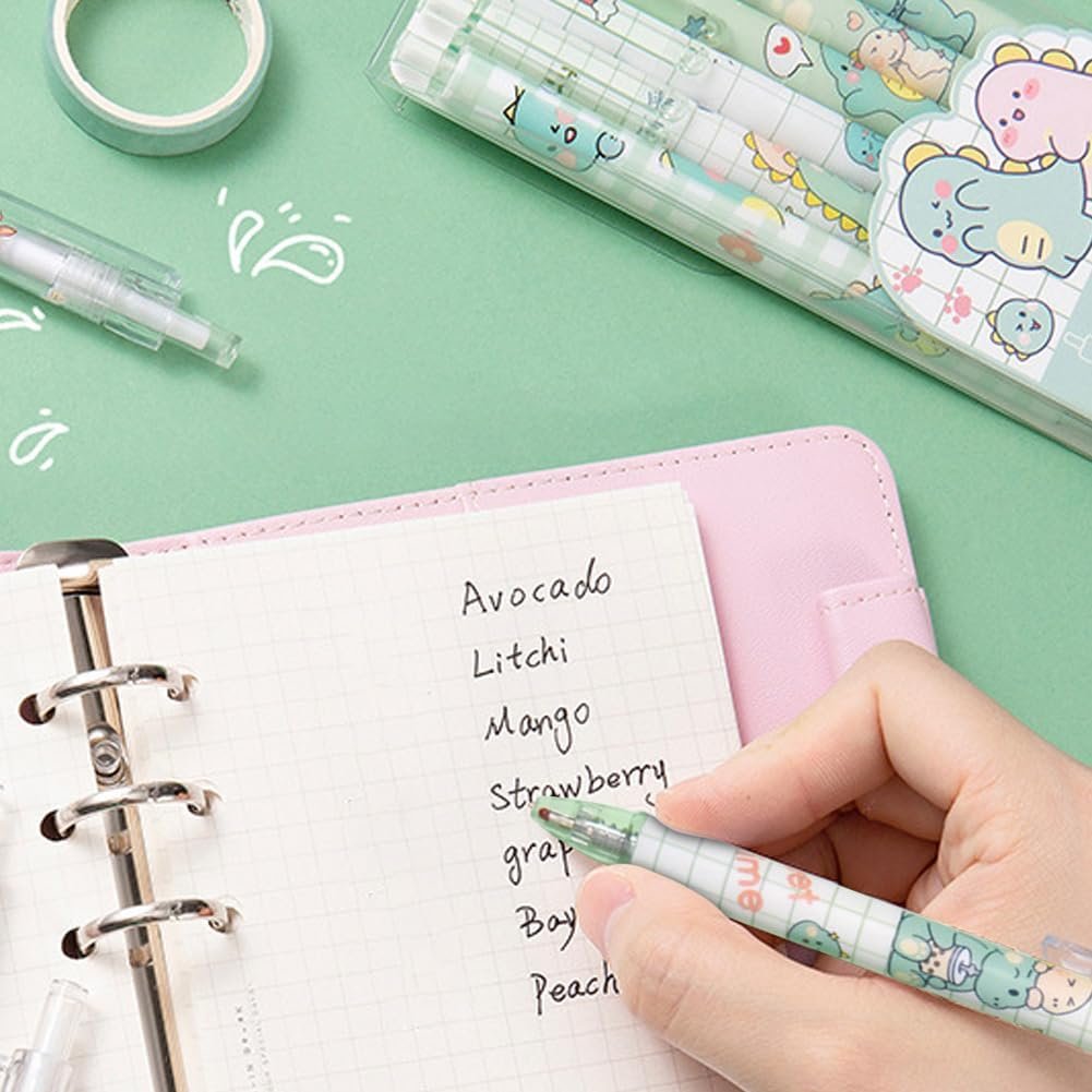 6 Pcs Adorable Dinosaur Gel Ink Rollerball Pens - 0.5mm Cute Stationery for Kids
